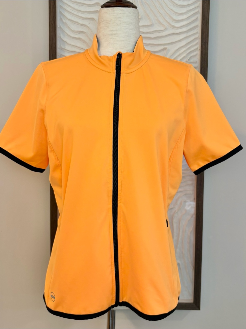 Lauren Ralph Lauren Orange Zip Front Top Black Trim Large